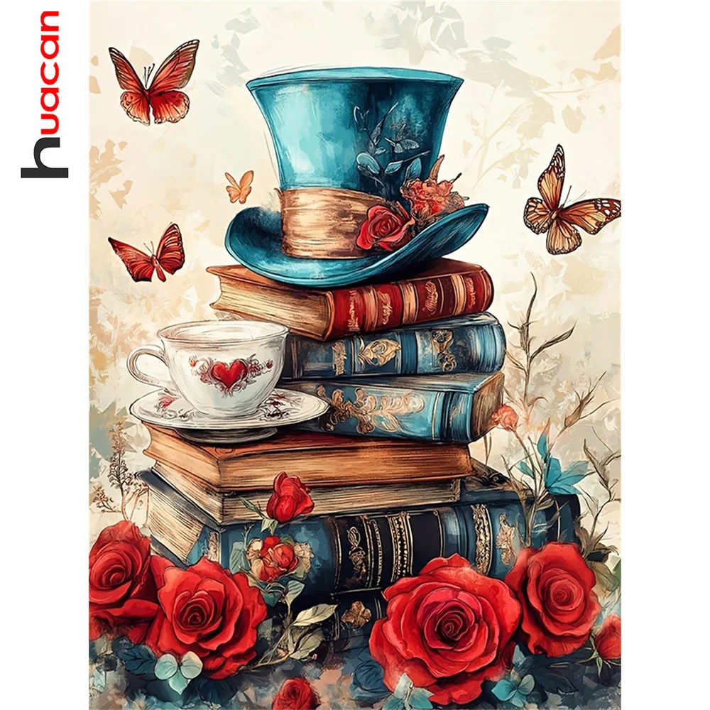 Huacan 5D DIY Diamantmalerei-Buch Kaffee-Rose Diamant-Stickerei Blumen Komplettset Wanddekoration