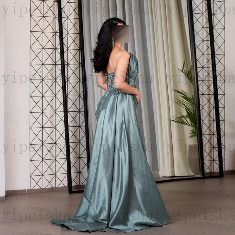 Вечерние платья без бретелек по индивидуальному заказу, плиссированное платье трапециевидной формы с блестками и бисером, драпированное платье для выпускного вечера, современное длинное атласное вечернее платье с открытой спиной