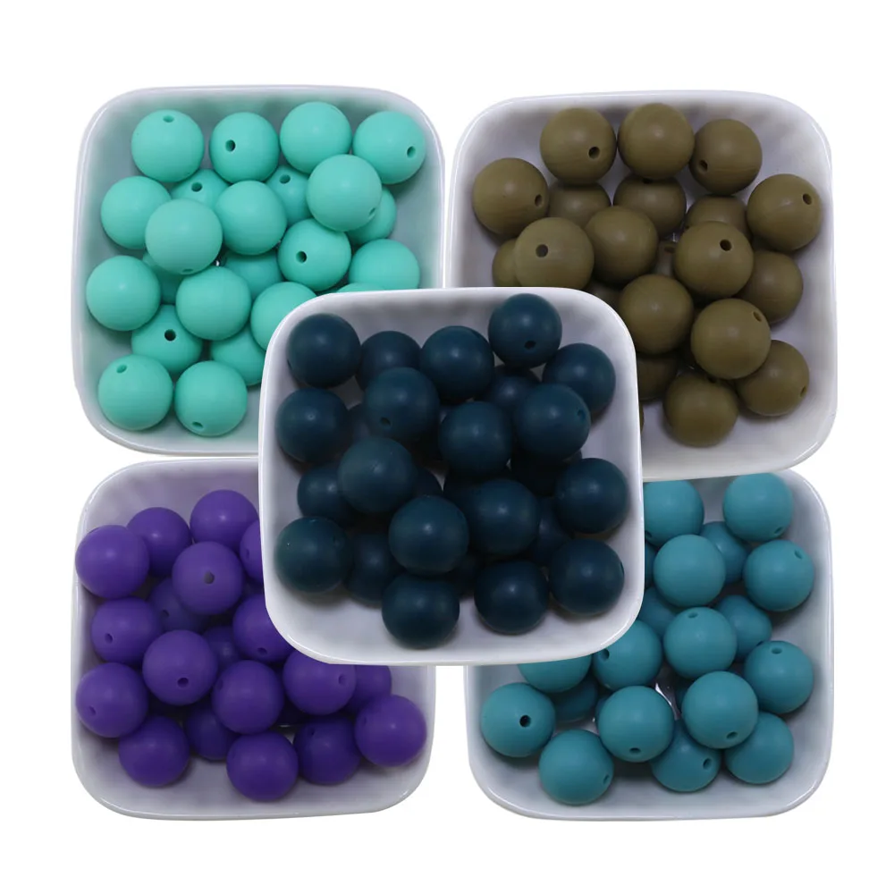 Bulk New 100Pcs 500Pcs Bisque Aque Bule Rubine Red Rust 15MM Silicone Beads Round Loose Baby Teether Chew Balls For Pens Making