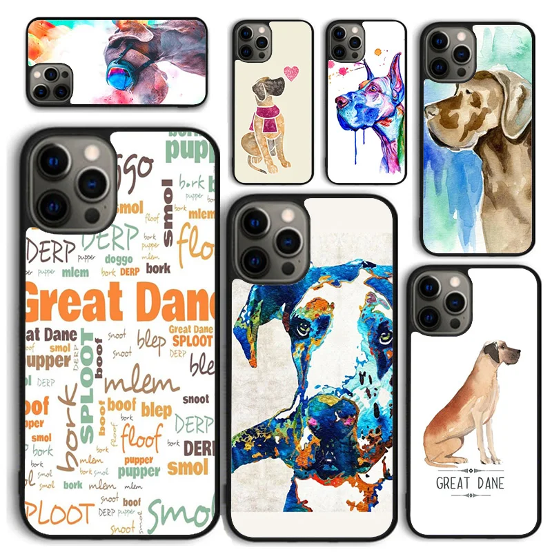 Great Dane Dog Watercolor Phone Case for iPhone 15 14 12 13 mini 6 7 8 PLUS X XS XR 11 PRO MAX SE 2020 Back Cover Fundas Shell