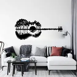 Vinyl Guitar Wall Sticker Abstract Painting Deep Forest Lake Wall Sticker Concert Art Decoration, Music Guitar Wall Decal GT10