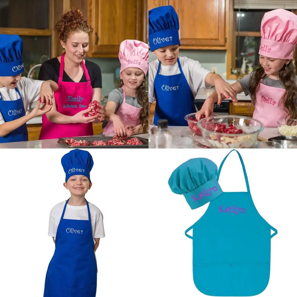 

Детский набор: фартук и шапочка с вышивкой на заказ, сделанные в США, для малышей и детей, с именем