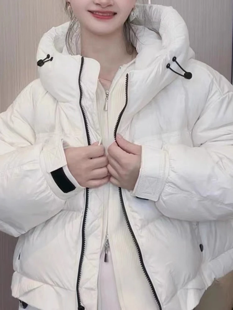 

Белая хлопковая женская куртка с капюшоном на осень-зиму, теплая, короткая, новая коллекция 2025, модная, универсальная, маленький размер, в корейском стиле