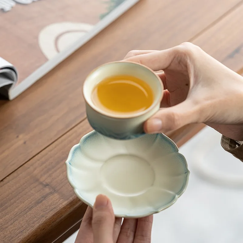 Beige Petal Ceramic Tea Coaster Insulation Pad New Chinoiserie Zen Tea Mat Tea Cup Holder coasters