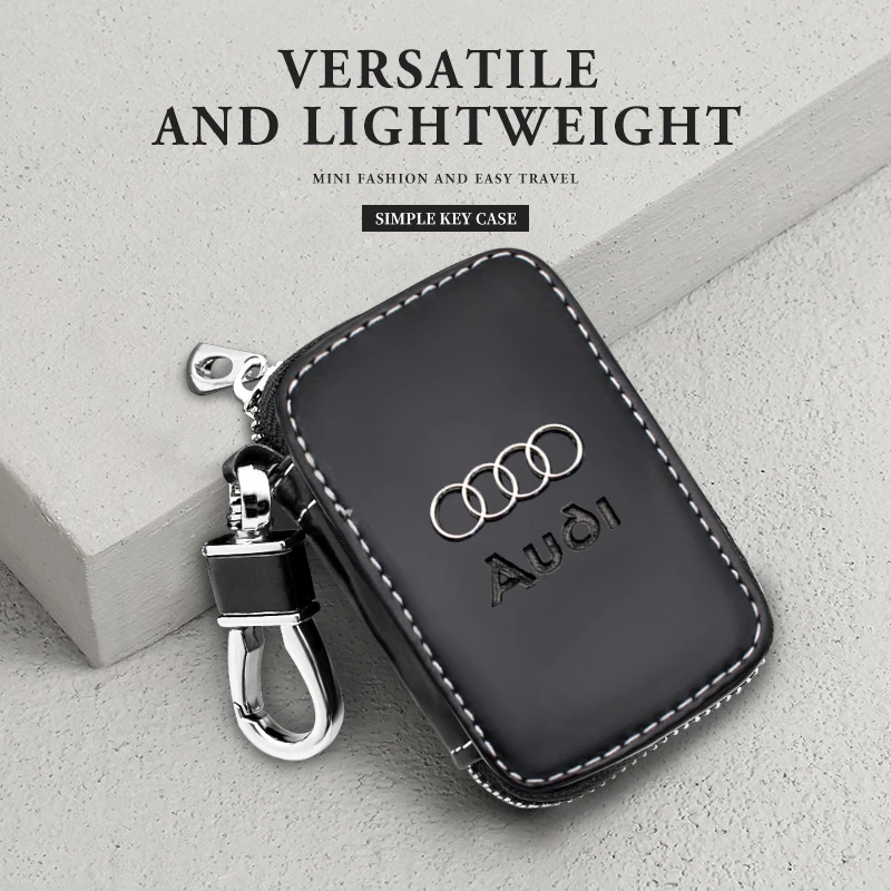 Leather Car Key Wallet For Audi A4 B8 B6 B7 A3 8P 8V 8L A6 A4 Q5 Q7 A1 Q3 A7 TT RS3 RS4 Keychain Hook Bags Key Case Accessories