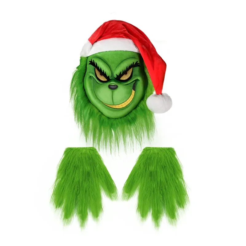 

New Christmas Grinch Mask Glove Set Halloween COSPLAY Party Props