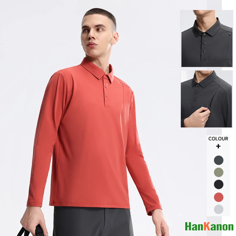 

Новая мужская рубашка-поло с длинными рукавами и воротником-стойкой — модная деловая повседневная футболка 2025 года на весну/осень, эластичная и дышащая