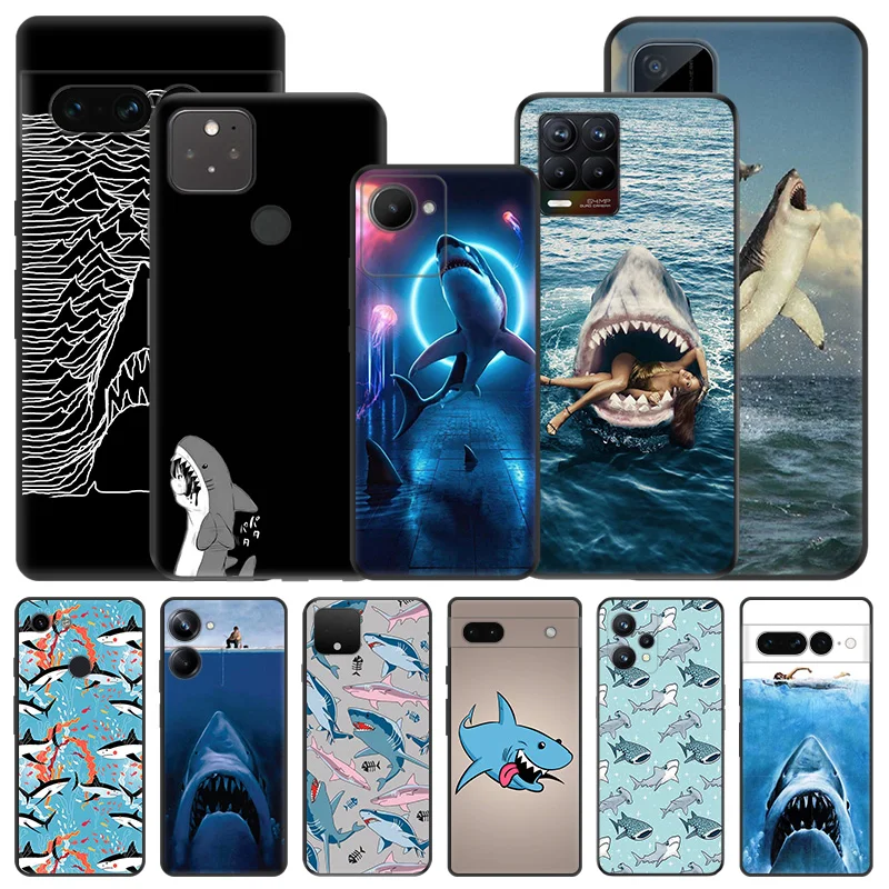 Soft Phone Cases For Pixel 8a 7a 6a 7 6 8 Pro Ocean Shark Honor X8b X9b X7b 70 90 X6 X7 X8 X9 A X8a X6A Magic5 Black Matte Cover