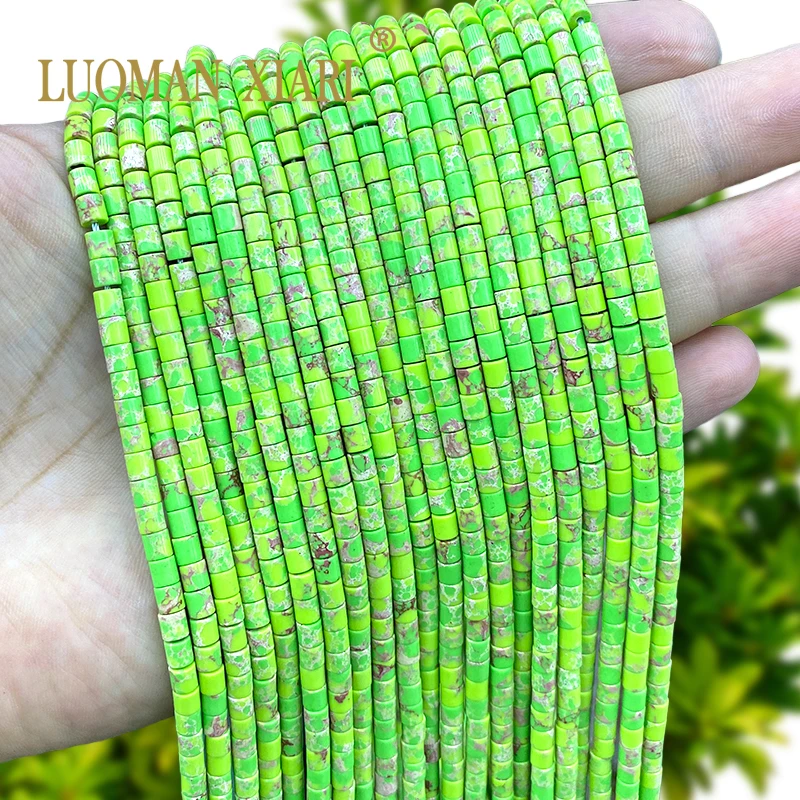 4x4mm Cylinder Natural Stone Green Imperial Jasper Turquoise Spacer Beads for Jewelry Making Diy Bracelets Charms Accessories