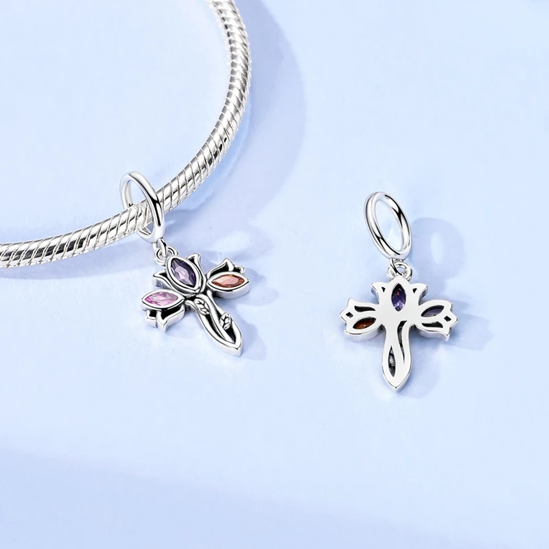 

925 Sterling Silver Charms Bead CZ Zircon Pink Tulip Dangle Fit Original Bracelet DIY Women Jewelry