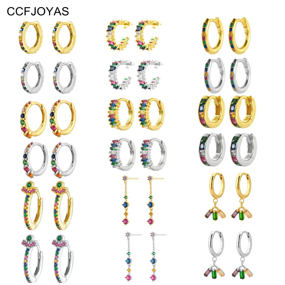 CCFJOYAS Charming Colorful Zircon 925 Sterling Silver Small Hoop Earrings for Women Hight Quality Gold Silver color Jewelry Gift