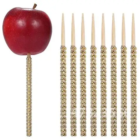 12Pcs Bamboo iPhone Candy Bling Wooden Sticks Caramel iPhone Pointed Skewers Lollipop Paper Sticks Fruit Treats Cake Pop Decor