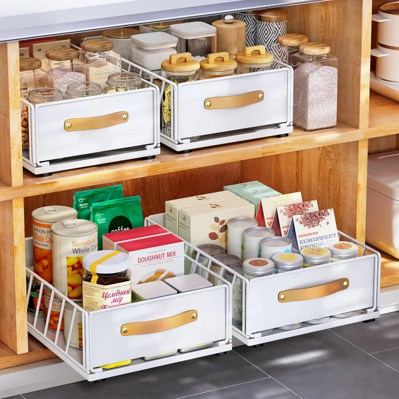 

Pull out Cabinet Organizer Fixed with Adhesive Nano Film,Heavy Duty Slide out Pantry Shelves Drawer Storage