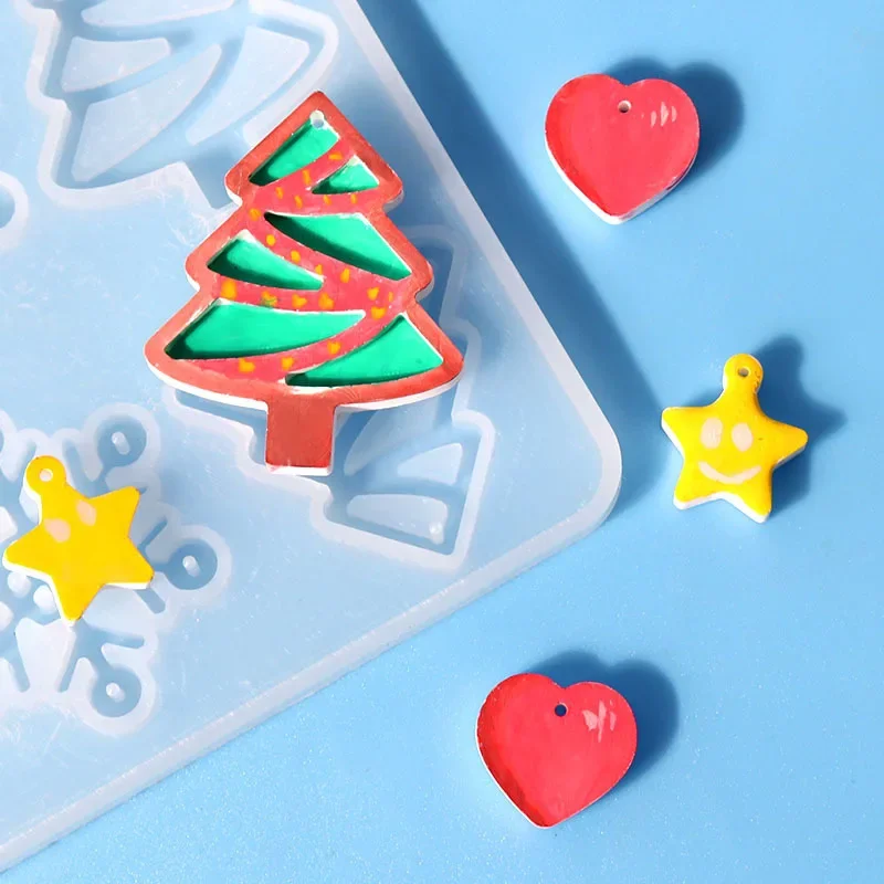 DIY Christmas Tree Snowflake Heart Star Shaped Silicone Epoxy Resin Mold Earring Molds Pendant Mould