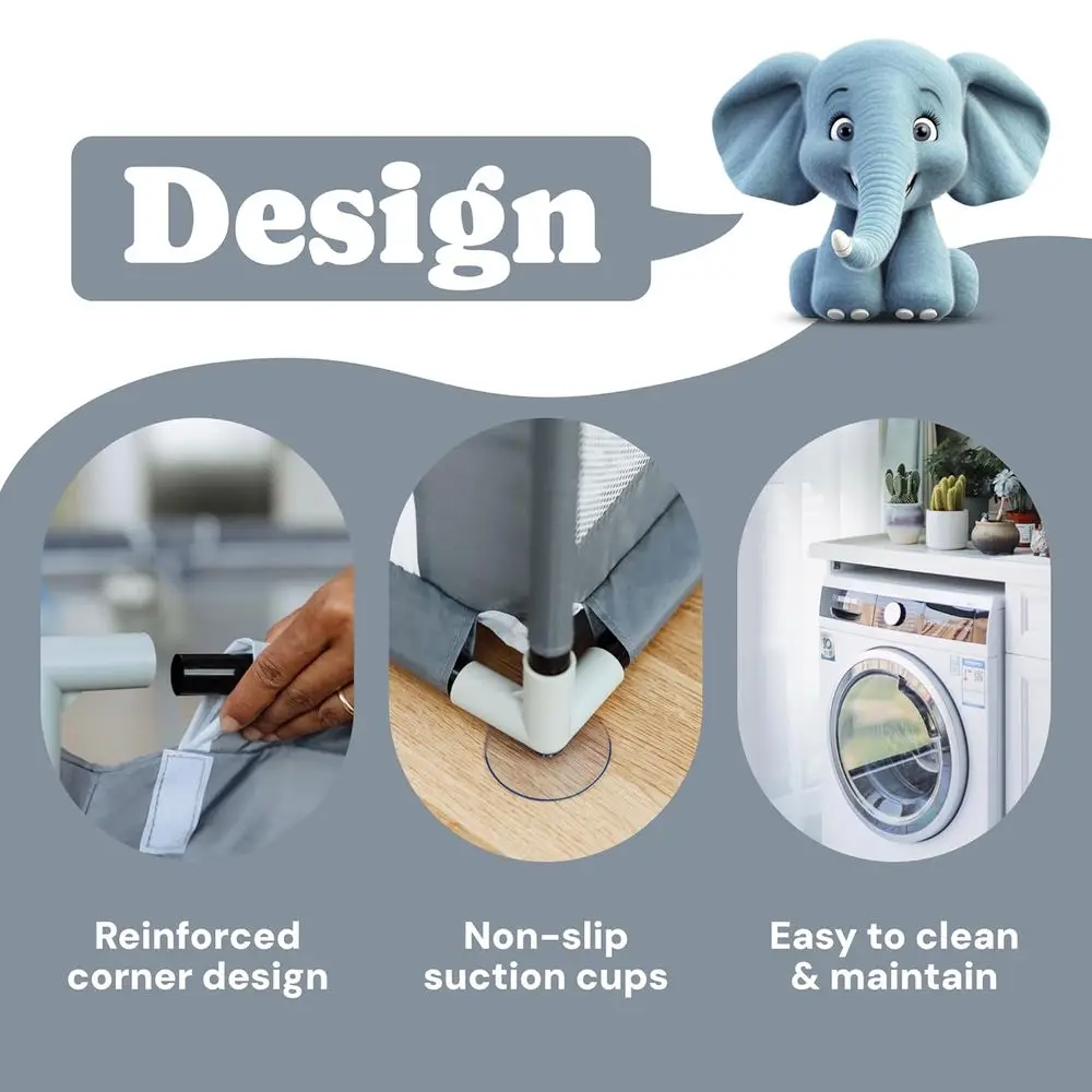 Bardzo Duży Szary Park Zabaw - Siatka 70x59 dla Niemowląt i Małych Dzieci z Tkaniny Odporną na Rozdarcia, Mocowanymi na Przyssawki, Oddychającym Zamkiem i 3