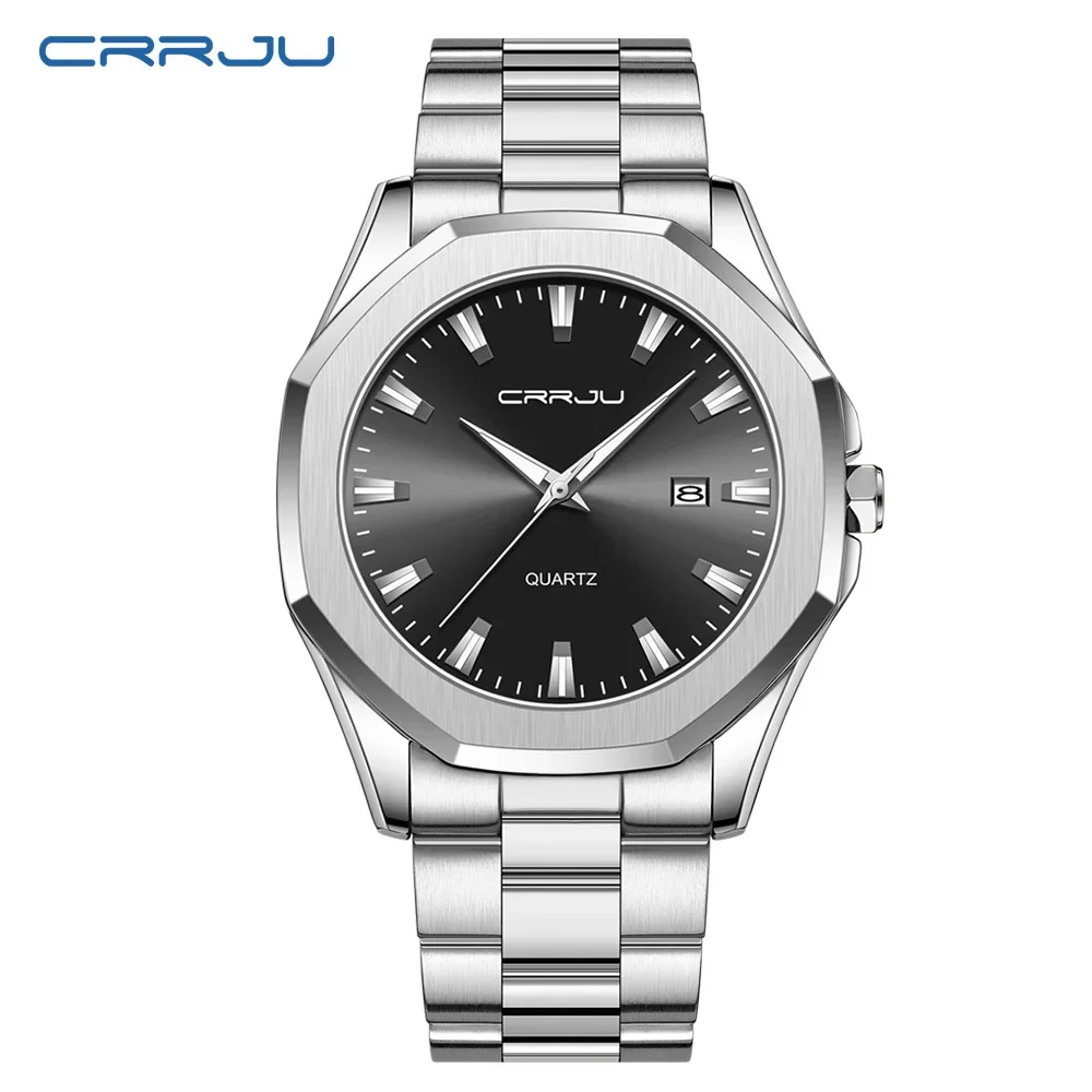 CRRJU Luxury Watch Business Waterproof Male Clock Luminous Date Stainless Steel Square Quartz Men Watch reloj hombre