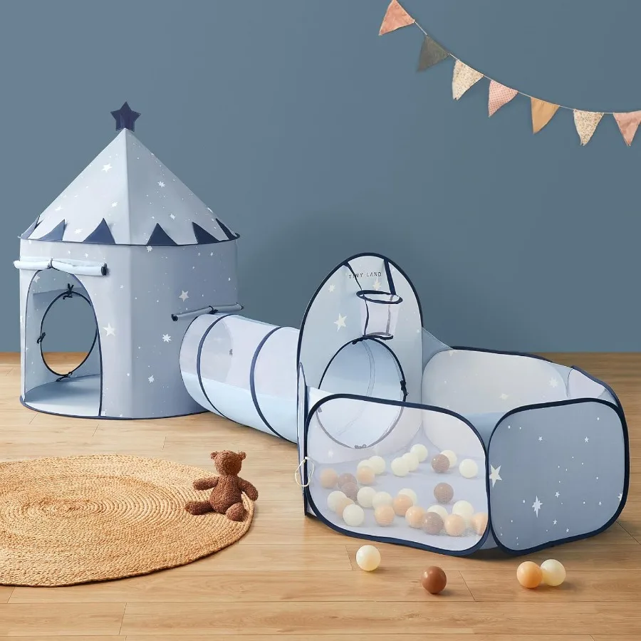 Blue 3-in-1 Foldable Baby Crawl Tunnel with Ball Pit Play Tent for Toddlers Indoor Outdoor Pop Up Crawl Tunnel Toy for