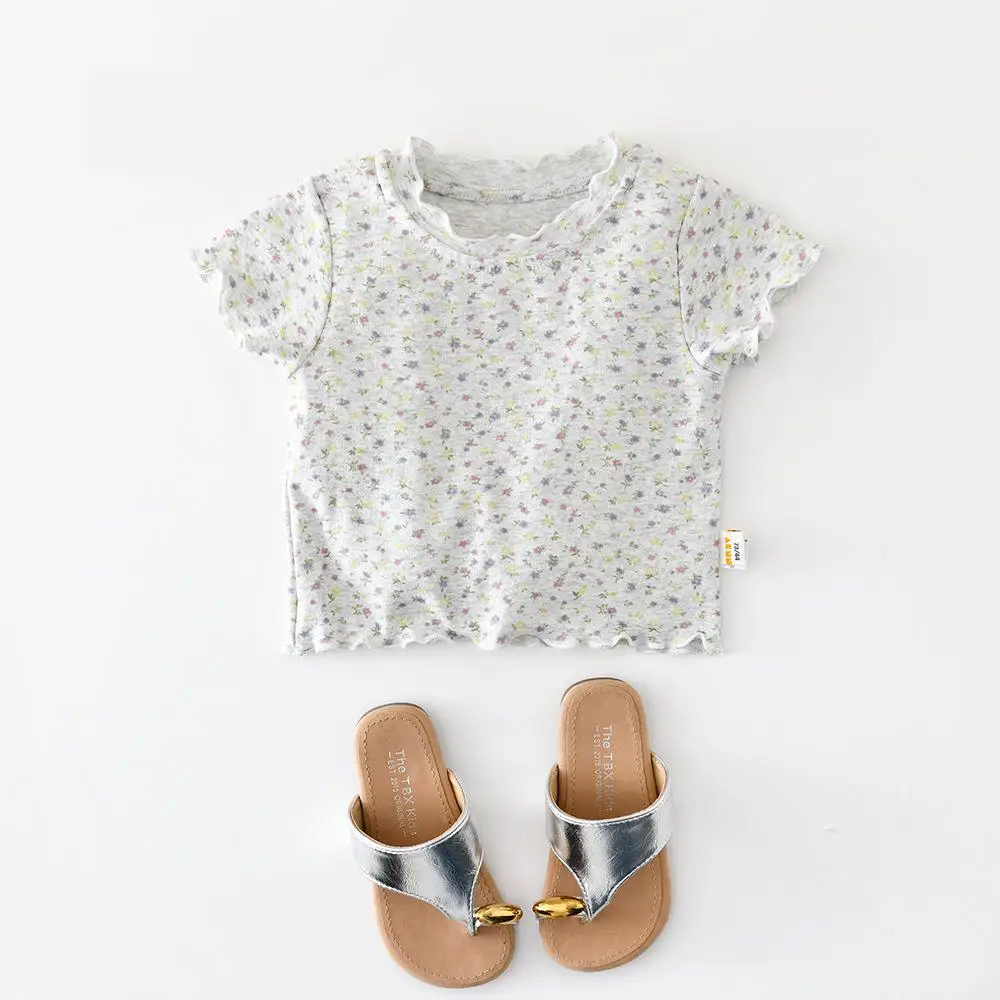 2026 Summer New Baby Girl Short Sleeve Floral T Shirts Cotton Toddler Tees Cute Infant Girl Casual Tops Children Clothes
