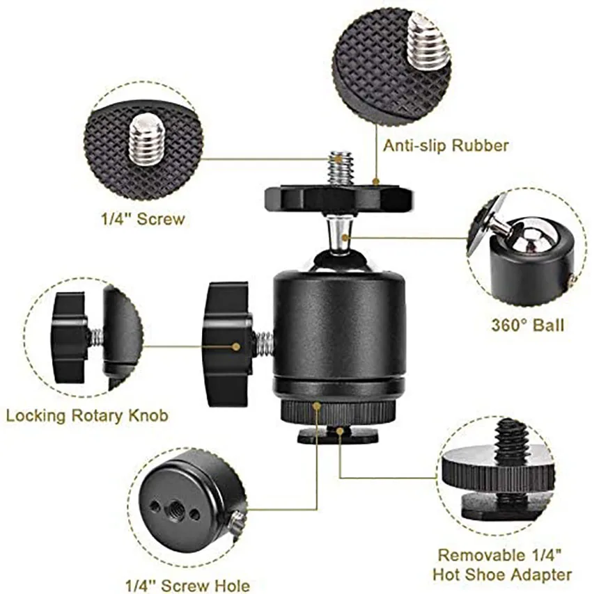 Aluminum Mini Tripod Head Ball with 1/4\