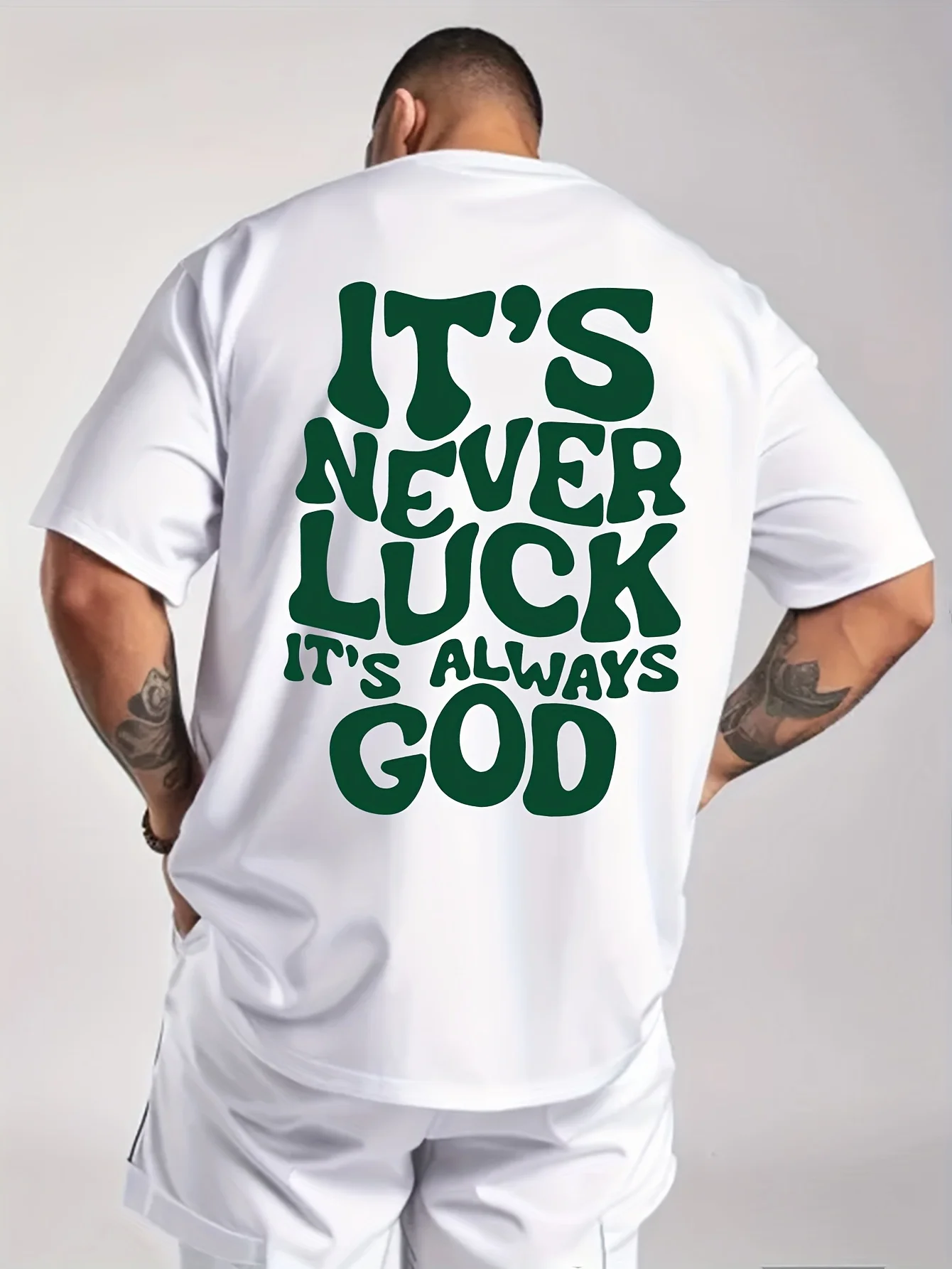 T-shirt pour homme à col rond imprimé God Luck, confortable, respirant, tendance, pour l'extérieur, mode estivale