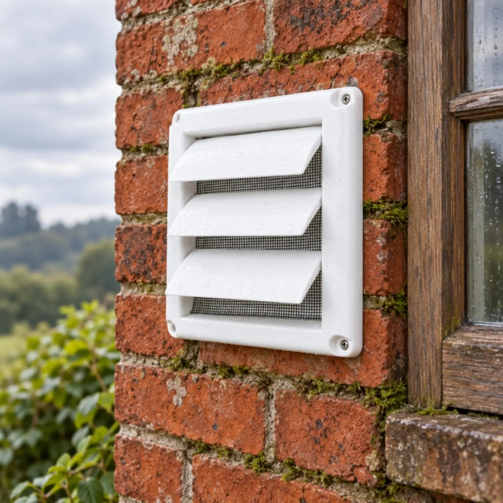 Square Exterior Exhaust Vent Automatic Louver Wall Exhaust Grille with Round Neck Weather-Resistant Louvered Vent