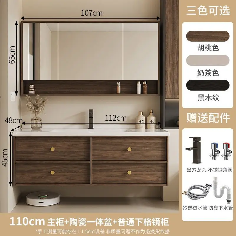 Bathroom Vanity Wall Mounted with Ceramic Basin Combo Wood Bathroom Vanity Set with Top Basin Storage Cabinet Home Furniture