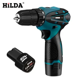 Hilda 12 v cordless electric screwdriver two-speed rechargeable lithium battery LED lights 2 PCS waterproof hand electric drill