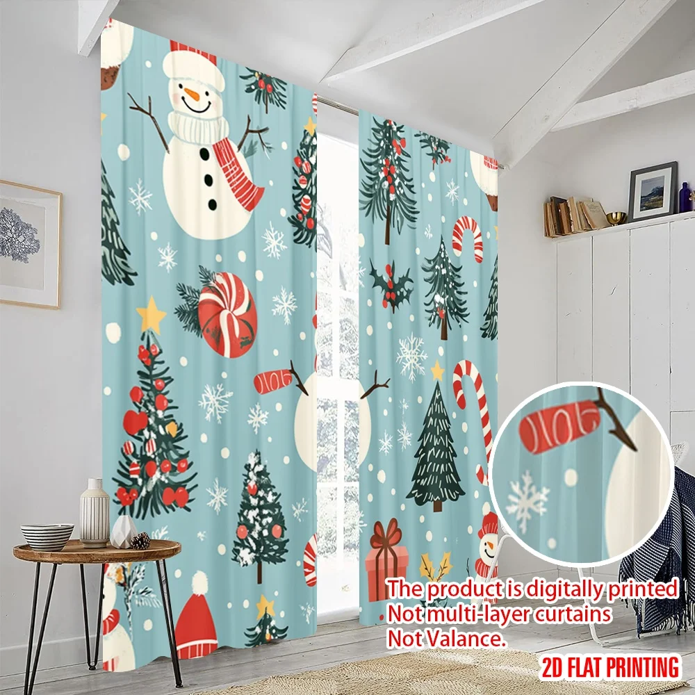 2 قطعة ، 2D الطائرة الطباعة لوحات الستار الشعبية لطيف ثلج شجرة عيد الميلاد البوليستر سهلة التركيب (بدون قضيب) ديكور المنزل