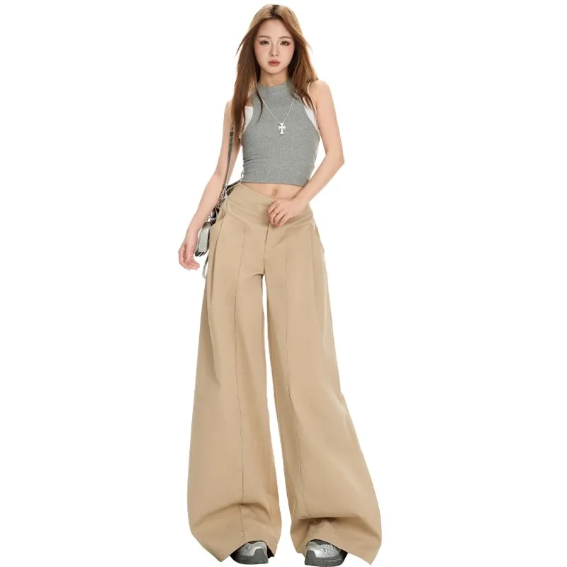 ارتفاع الخصر النساء البدلة السراويل مستقيم مكتب السيدات الكورية موضة بنطلون زر غير رسمي فضفاض الإناث السراويل السوداء جديد 2025