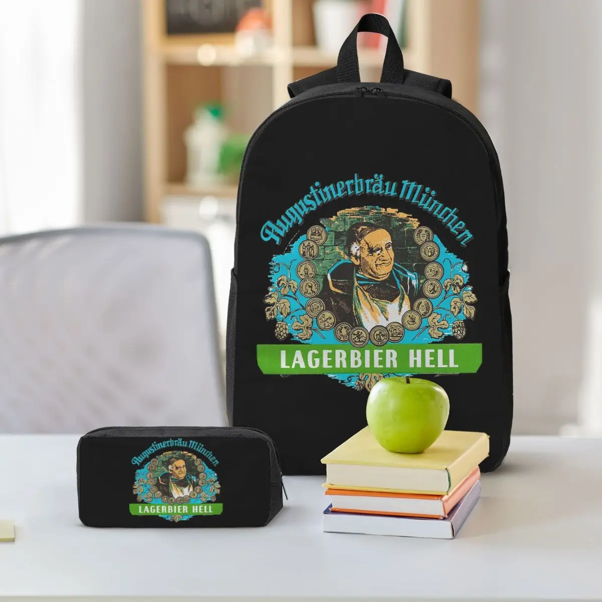 Augustiner Munich Beer...Lagerbier Hell Classic Backpack BookBag School Bag Computer Shoulder Bags 3ps Lunch Bag Pencil Case