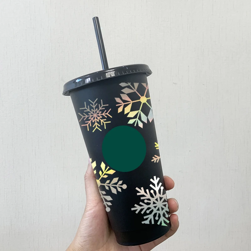 Snowflake Vinyl Sticker 710ml Reusable Straw Cold Cup Decals Christmas Gift Waterproof Removable Water Cup Decal Decoration