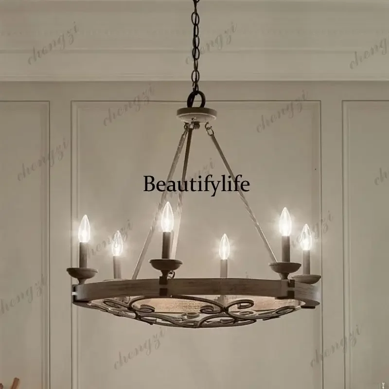 M138 French retro industrial style wood wheel living room restaurant hotel designer bed and breakfast villa