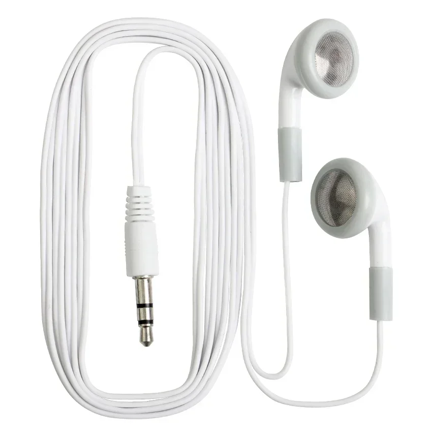 100pcs White 3.5MM in Ear Stereo Earphones Disposable Wired Earbuds Sports Headset for School Gift Office Museum