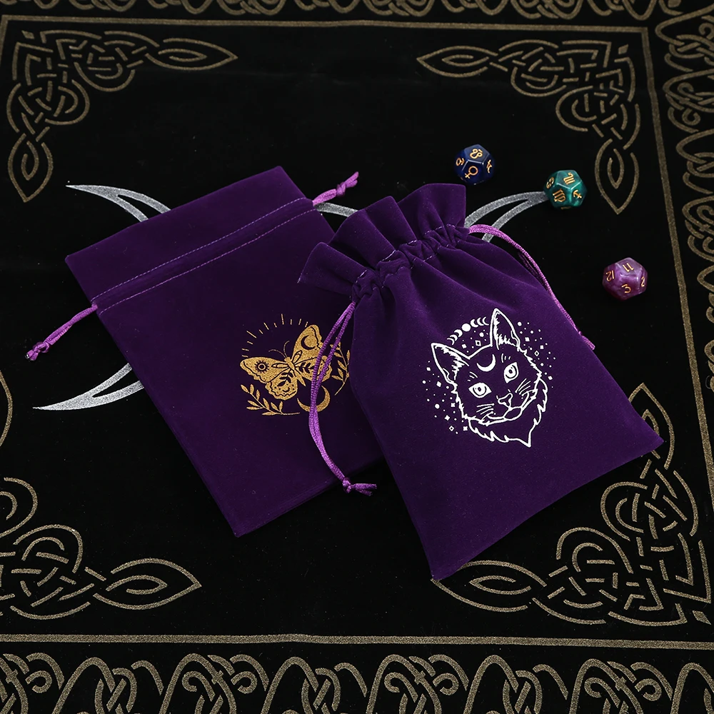 Velvet Drawstring Tarot Storage Bag with Embroidery Design
