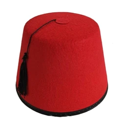 Men Moroccan Fez Hat Felt Turkish Hat Ottoman Tarboosh Hat with Black Tassels Ethnic Hat Universal Ottoman Turkish Hat