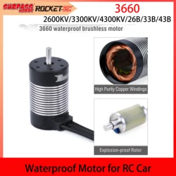 Rocket RC 3660 Waterproof Brushless Motor 2600KV 3300KV 4300KV 3.175mm/5mm for 1/10 Tamiya GTR Traxxas HSP Lexus RC Car Parts