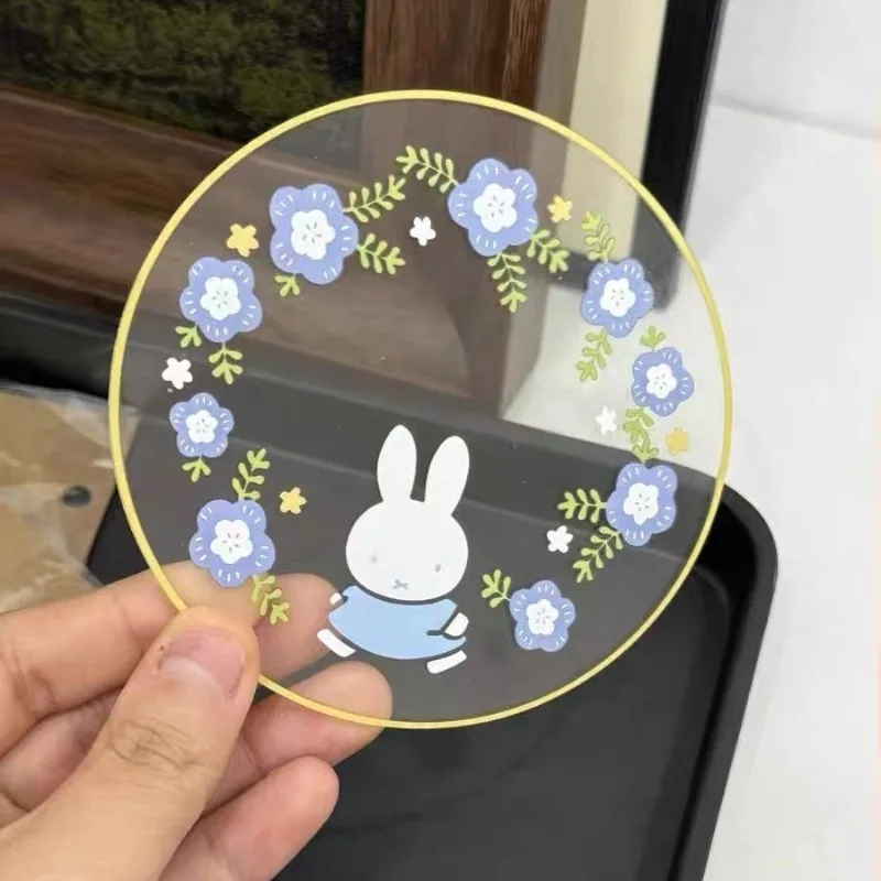 Miffy Kawaii Anime Cartoon Rabbit Acrylic Coasters Cup Lid Universal Mug Omnipotent Dustproof Water Cup Lid Accessories Round