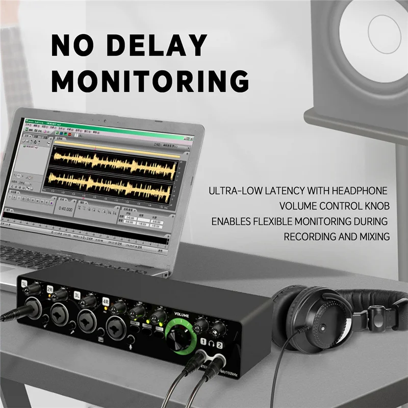 GAX-MD44 Microfono professionale Scheda audio 24 bit 192 Khz Interfaccia audio a 4 vie per registrazione podcast Strumento musicale Durevole -B