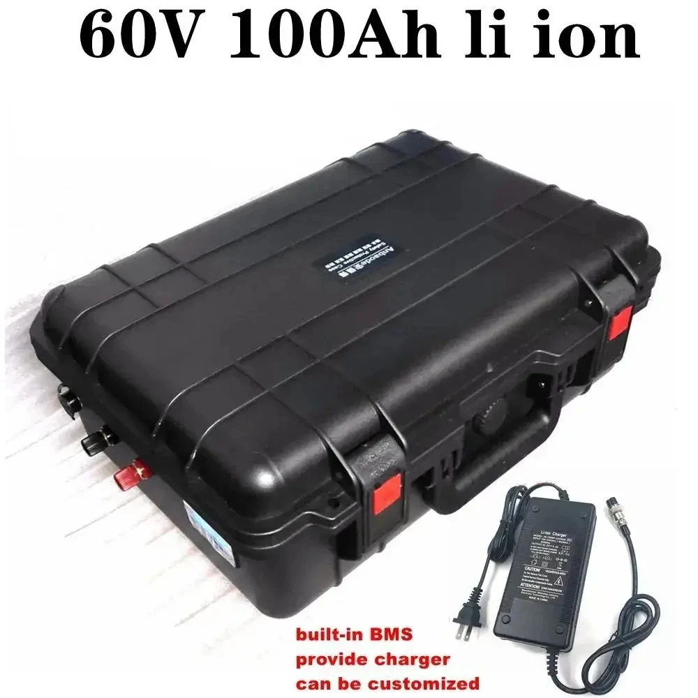 

waterproof Lithium ion 60V 100AH li ion with BMS wheel trolley case for Forklift scooter ebike sweeper tricycle +10A Charger