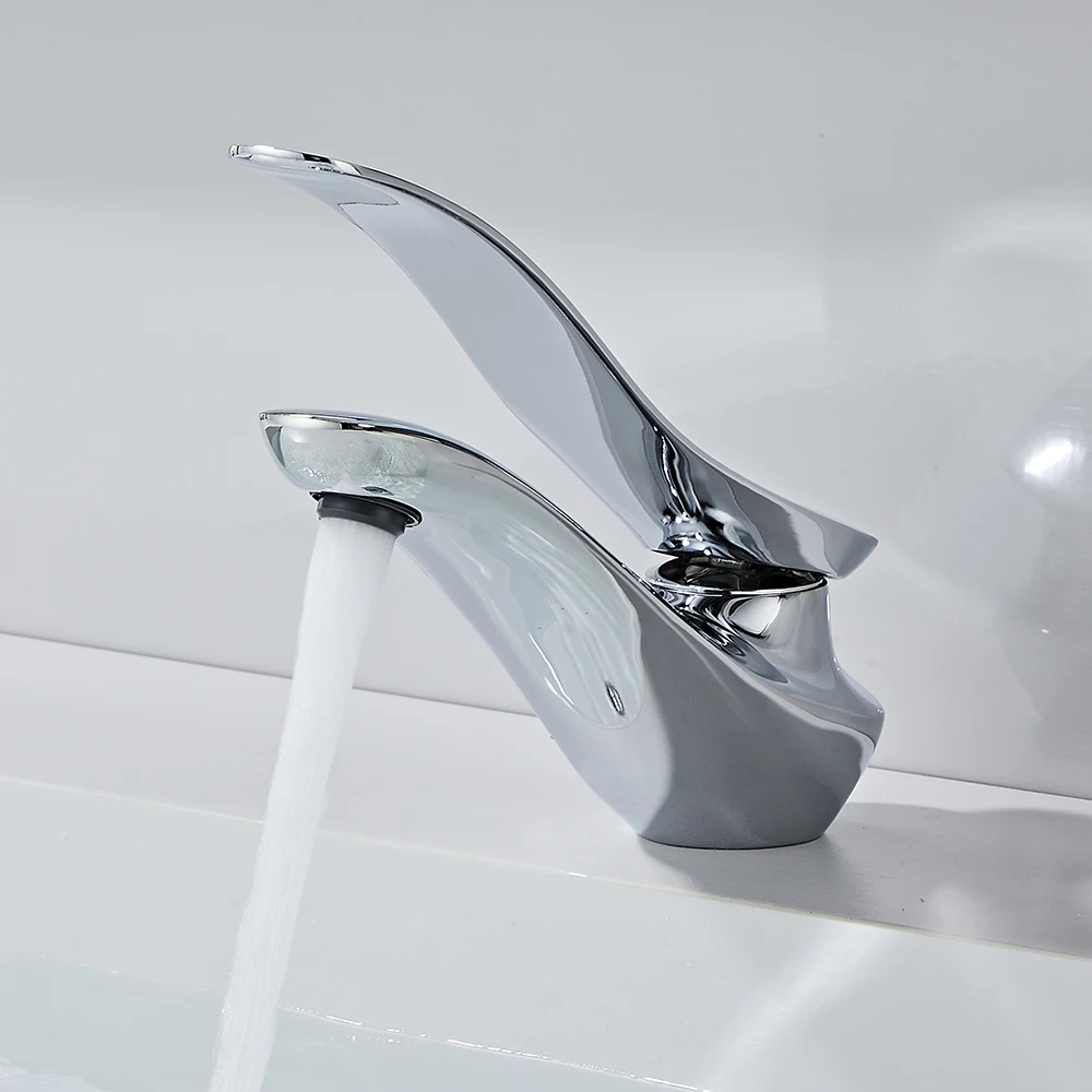 BAKALA Basin Faucet Chrome Single Handle Deck Mounted Sink Taps Cold and Hot Mixer for Bathroom Crane Faucet