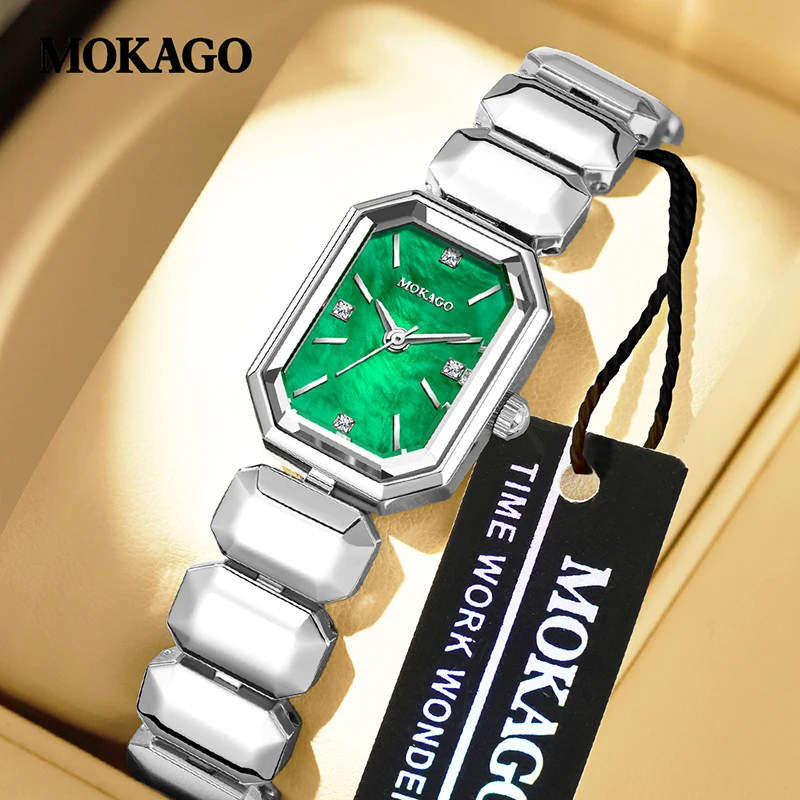 

Женские часы MOKAGO M8511 с квадратным корпусом, кварцевый механизм, тонкие (9 мм), водонепроницаемость 3ATM, с бриллиантовой отделкой, универсальные, модные