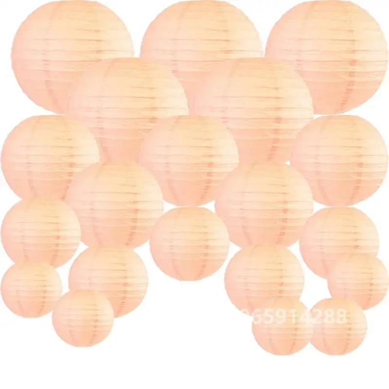 20 Pcs 6 Inch-12 Inch Peach Paper Lantern Chinese Assorted Sizes Round Lampion For Wedding Party Outdoor Indoor Hanging Decor