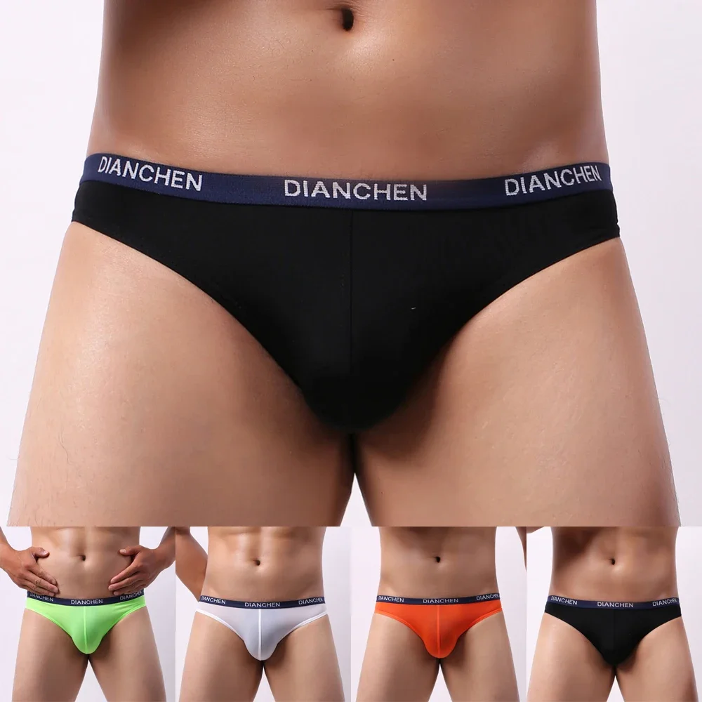 Men  Ice Silk Briefs Elastic Seamless Underpants Breathable Letter Printed Briefs Jock Strap Underwear Thin Sheer Lingerie