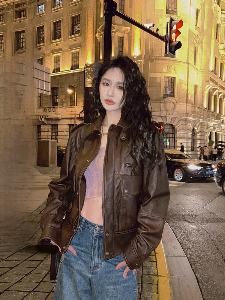 

Женская кожаная куртка из овчины ограниченной серии, уличный стиль, с длинными рукавами, декорированная пуговицами, прямого кроя, модная верхняя одежда