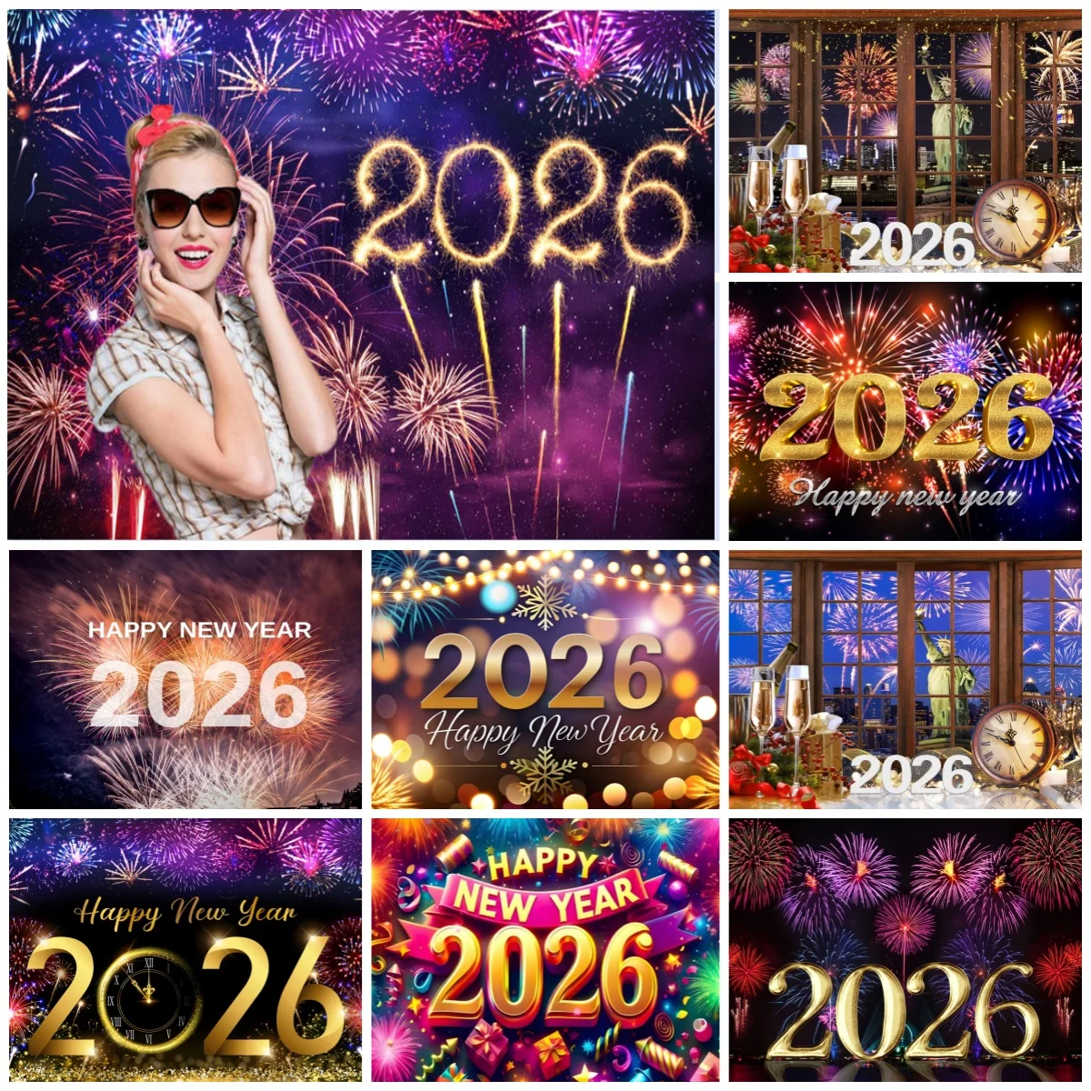 

Sparkling 2026 Backgrounds For Photographs Carnival Firework New Year Celebration Home Party Decorations Photography Backdrop