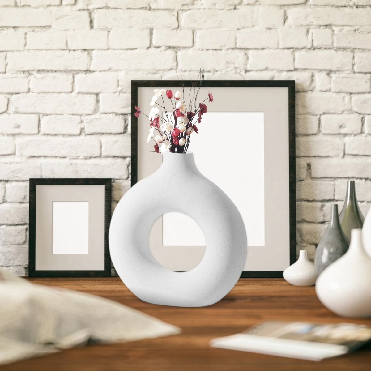 Nordic Keramik Vase Runde Hohl Design Donut Blumentopf Moderne Home Minimalistischen Dekoration Innen Wohnzimmer Büro Geschenke