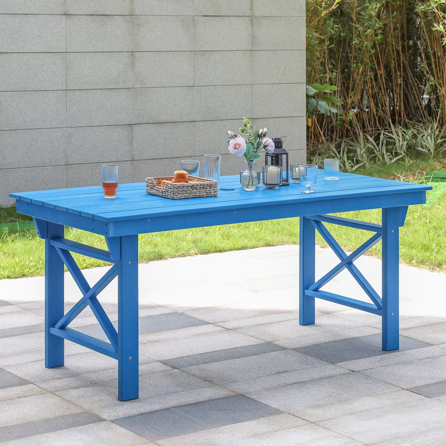 

Light Blue Modern Outdoor Table Eco-friendly HDPE Material Lightweight for Wayfair Patio Set for Dining & Hotel Free US Shipping