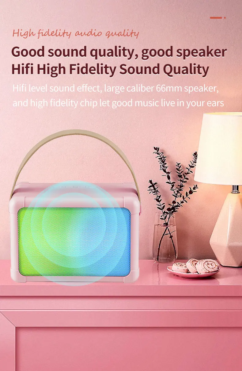 6 Inch 10W  RGB Musical Light Portable  KTV Set 10w  Mini Karaoke Machine With Two Wireless Microphones  Outdoor Coudspeaker