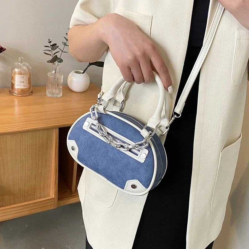 Small Phone Bag For Women High Quality PU Leather Messenger Bag Fashion Thick Chain Handbag Rivet Crossbody Bag Boston Tote Bag