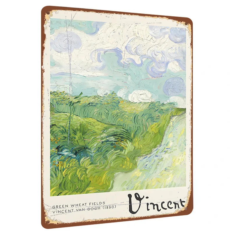 Van Gogh Green Wheat Fields Oil Painting Metal Wall Art Vintage Landscape Home Decor for Living Room